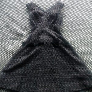 1950s 50s Vintage Dress Black Eyelet Velvet Garden Party